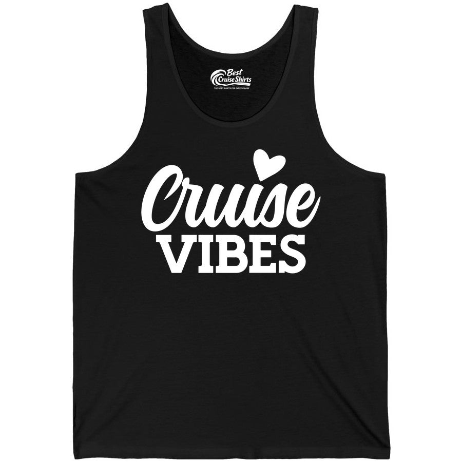 Cruise Vibes Shirt - Fun Cruise Vacation Apparel with Heart Design (Tank Top) in Black - Cruise Vibes Shirt - Bold Script Font With Heart Motif Vacation Style