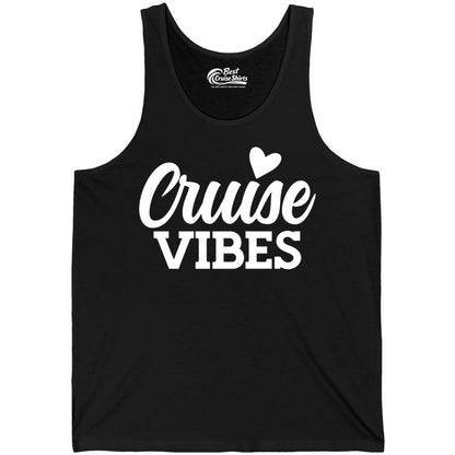 Cruise Vibes Shirt - Fun Cruise Vacation Apparel with Heart Design (Tank Top) in Black - Cruise Vibes Shirt - Bold Script Font With Heart Motif Vacation Style