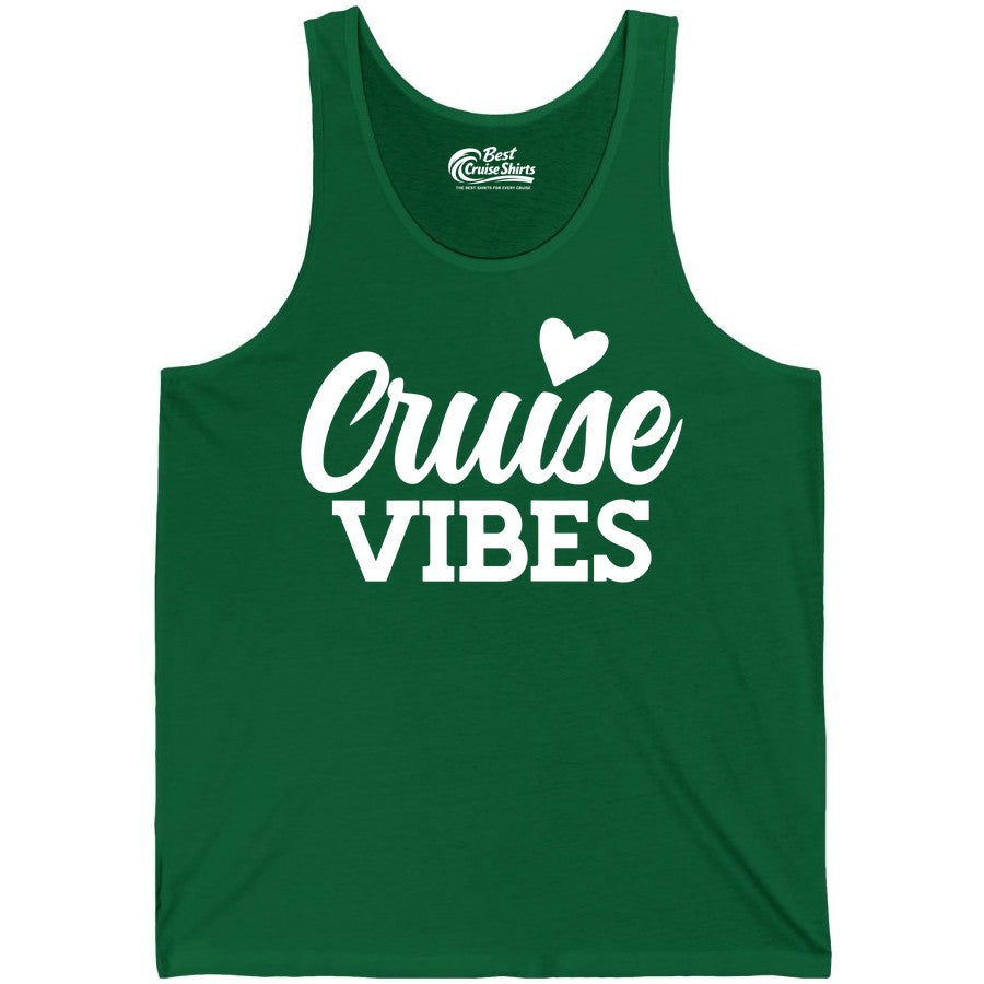 Cruise Vibes Shirt - Fun Cruise Vacation Apparel with Heart Design (Tank Top) in Kelly - Cruise Vibes Shirt - Bold Script Font With Heart Motif Vacation Style