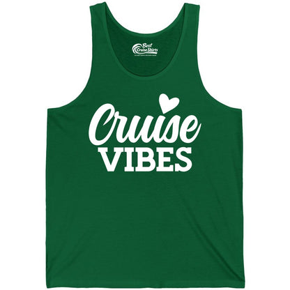 Cruise Vibes Shirt - Fun Cruise Vacation Apparel with Heart Design (Tank Top) in Kelly - Cruise Vibes Shirt - Bold Script Font With Heart Motif Vacation Style