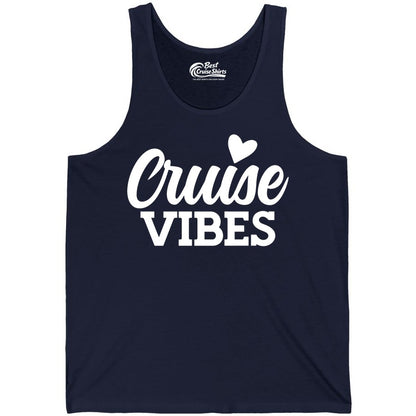 Cruise Vibes Shirt - Fun Cruise Vacation Apparel with Heart Design (Tank Top) in Navy - Cruise Vibes Shirt - Bold Script Font With Heart Motif Vacation Style