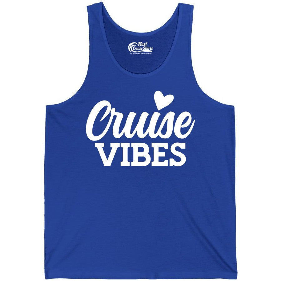 Cruise Vibes Shirt - Fun Cruise Vacation Apparel with Heart Design (Tank Top) in True Royal - Cruise Vibes Shirt - Bold Script Font With Heart Motif Vacation Style