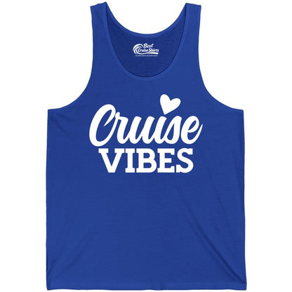 Cruise Vibes Shirt - Fun Cruise Vacation Apparel with Heart Design (Tank Top) in True Royal - Cruise Vibes Shirt - Bold Script Font With Heart Motif Vacation Style