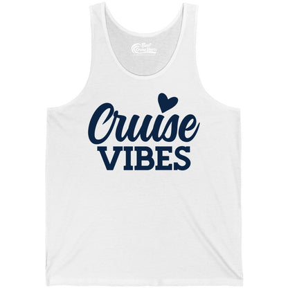 Cruise Vibes Shirt - Fun Cruise Vacation Apparel with Heart Design (Tank Top) in White - Cruise Vibes Shirt - Bold Script Font With Heart Motif Vacation Style