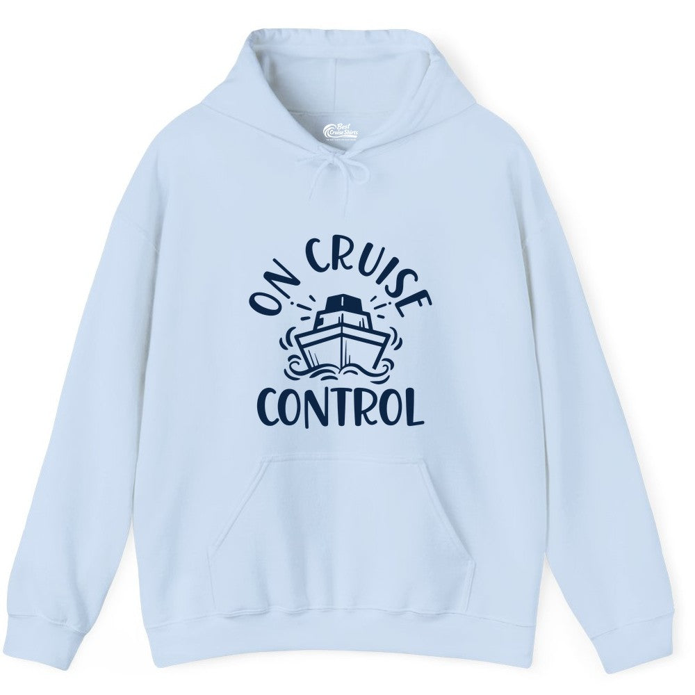 On Cruise Control Shirt - Funny Cruise Vacation Nautical Boat Tee (Hoodie) in Light Blue - On Cruise Control Nautical Humor Shirt with Bold Ship and Waves