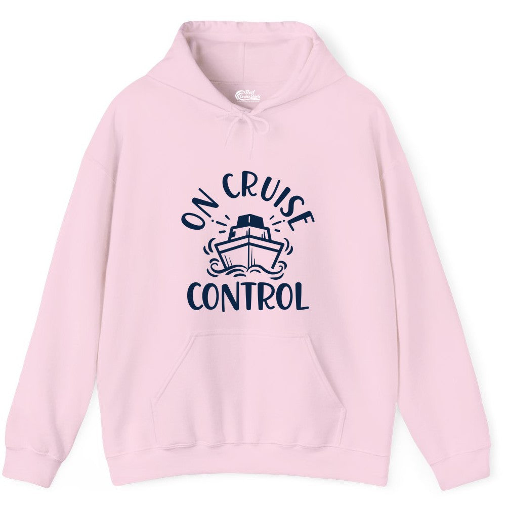 On Cruise Control Shirt - Funny Cruise Vacation Nautical Boat Tee (Hoodie) in Light Pink - On Cruise Control Nautical Humor Shirt with Bold Ship and Waves