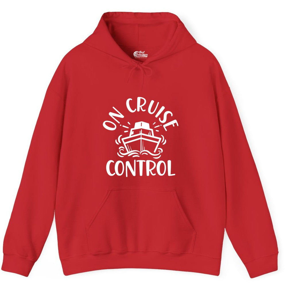 On Cruise Control Shirt - Funny Cruise Vacation Nautical Boat Tee (Hoodie) in Red - On Cruise Control Nautical Humor Shirt with Bold Ship and Waves