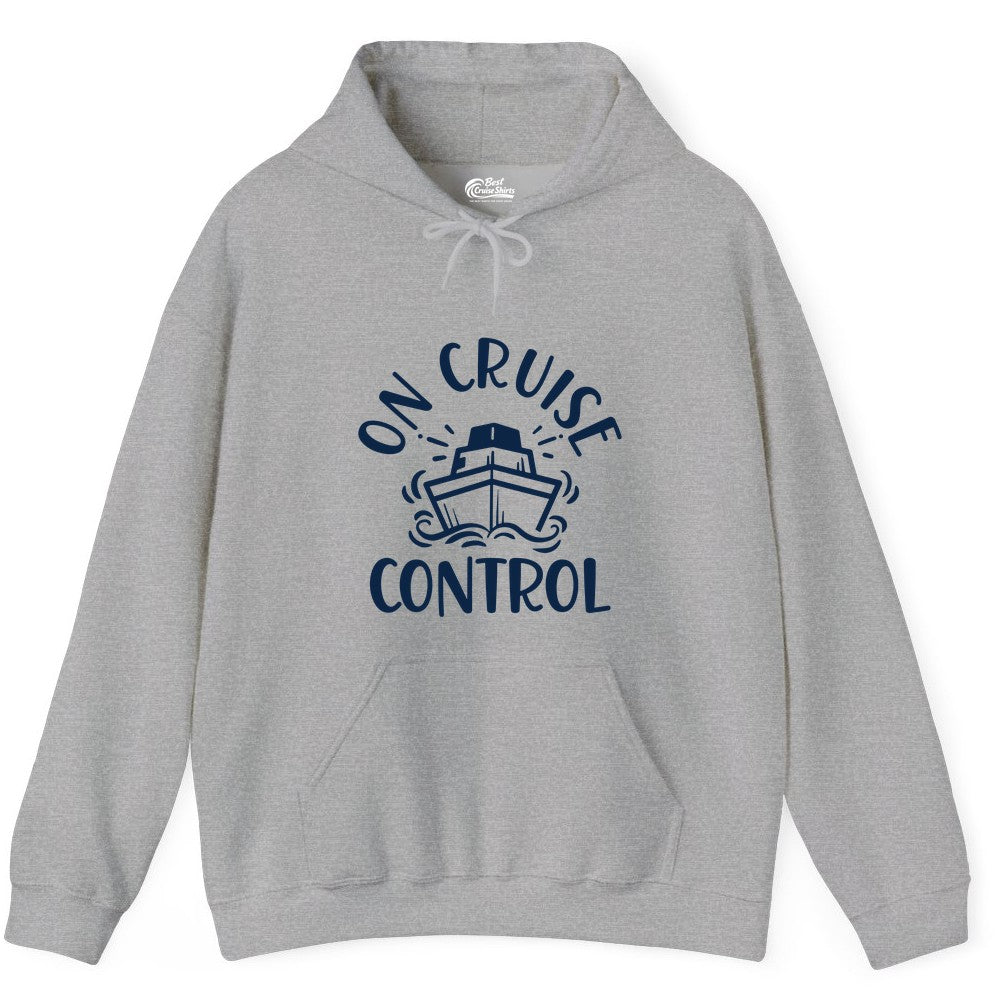 On Cruise Control Shirt - Funny Cruise Vacation Nautical Boat Tee (Hoodie) in Sport Grey - On Cruise Control Nautical Humor Shirt with Bold Ship and Waves