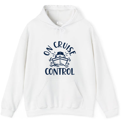 On Cruise Control Shirt - Funny Cruise Vacation Nautical Boat Tee (Hoodie) in White - On Cruise Control Nautical Humor Shirt with Bold Ship and Waves