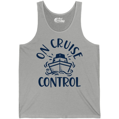 On Cruise Control Shirt - Funny Cruise Vacation Nautical Boat Tee (Tank Top) in Athletic Heather - On Cruise Control Nautical Humor Shirt with Bold Ship and Waves