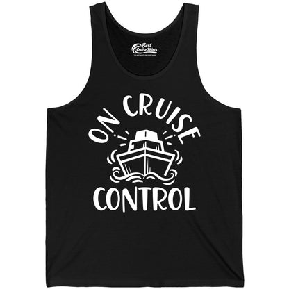 On Cruise Control Shirt - Funny Cruise Vacation Nautical Boat Tee (Tank Top) in Black - On Cruise Control Nautical Humor Shirt with Bold Ship and Waves