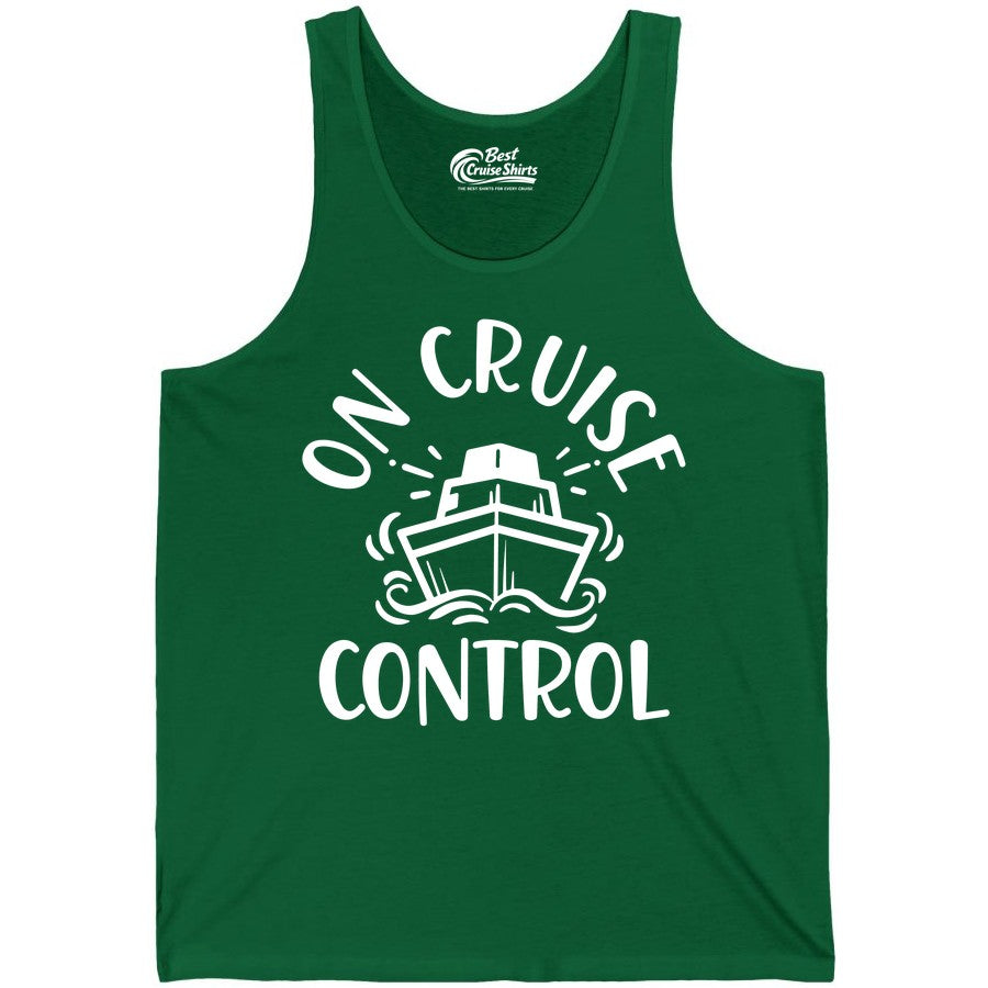 On Cruise Control Shirt - Funny Cruise Vacation Nautical Boat Tee (Tank Top) in Kelly - On Cruise Control Nautical Humor Shirt with Bold Ship and Waves