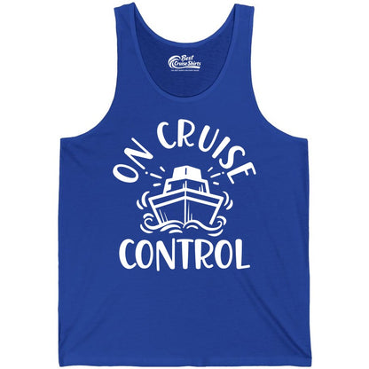 On Cruise Control Shirt - Funny Cruise Vacation Nautical Boat Tee (Tank Top) in True Royal - On Cruise Control Nautical Humor Shirt with Bold Ship and Waves