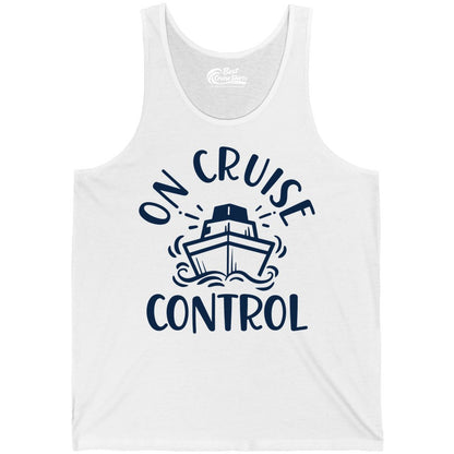 On Cruise Control Shirt - Funny Cruise Vacation Nautical Boat Tee (Tank Top) in White - On Cruise Control Nautical Humor Shirt with Bold Ship and Waves
