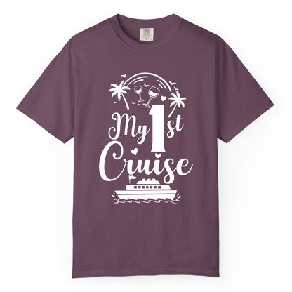 My First Cruise Shirt - Tropical Cruise Vacation Party Apparel (Comfort Color) in Berry - My First Cruise Shirt - Palm Trees Wine Glasses Tropical Party Design