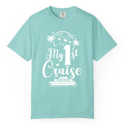 My First Cruise Shirt - Tropical Cruise Vacation Party Apparel (Comfort Color) in Chalky Mint - My First Cruise Shirt - Palm Trees Wine Glasses Tropical Party Design