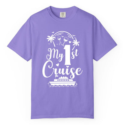 My First Cruise Shirt - Tropical Cruise Vacation Party Apparel (Comfort Color) in Violet - My First Cruise Shirt - Palm Trees Wine Glasses Tropical Party Design