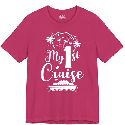 My First Cruise Shirt - Tropical Cruise Vacation Party Apparel (Premium Tee) in Berry - My First Cruise Shirt - Palm Trees Wine Glasses Tropical Party Design