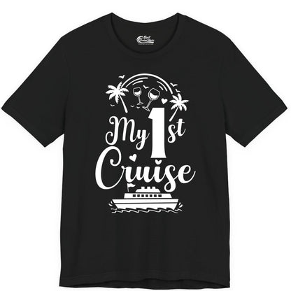 My First Cruise Shirt - Tropical Cruise Vacation Party Apparel (Premium Tee) in Black - My First Cruise Shirt - Palm Trees Wine Glasses Tropical Party Design