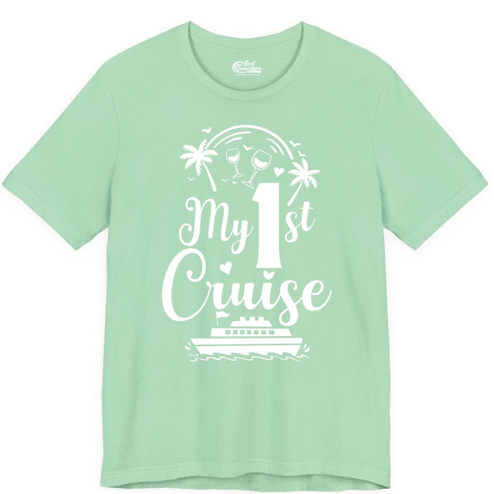 My First Cruise Shirt - Tropical Cruise Vacation Party Apparel (Premium Tee) in Mint - My First Cruise Shirt - Palm Trees Wine Glasses Tropical Party Design