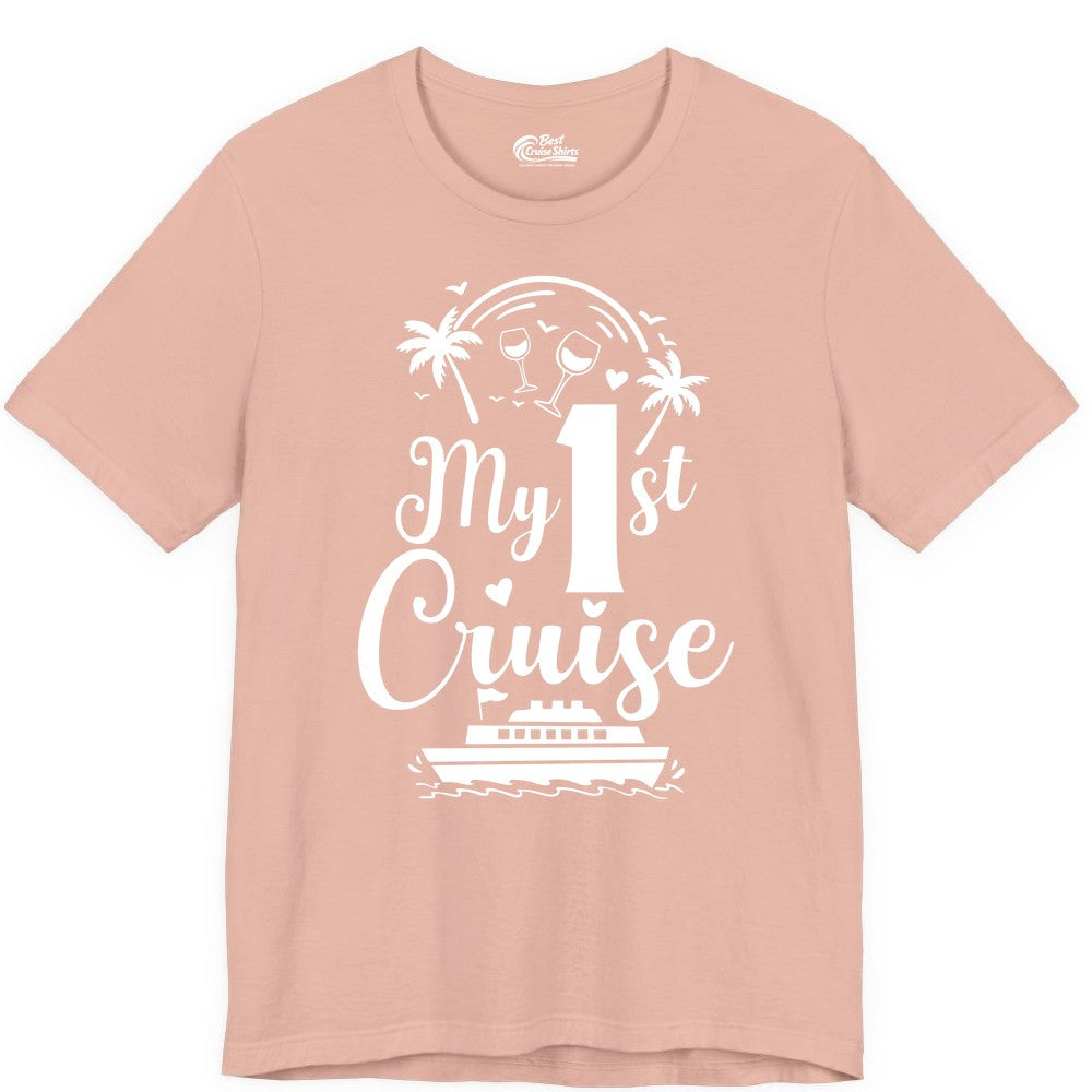 My First Cruise Shirt - Tropical Cruise Vacation Party Apparel (Premium Tee) in Peach - My First Cruise Shirt - Palm Trees Wine Glasses Tropical Party Design