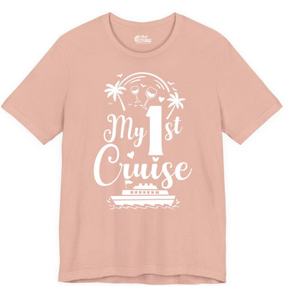 My First Cruise Shirt - Tropical Cruise Vacation Party Apparel (Premium Tee) in Peach - My First Cruise Shirt - Palm Trees Wine Glasses Tropical Party Design