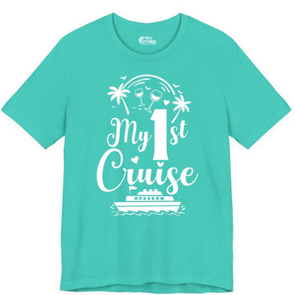 My First Cruise Shirt - Tropical Cruise Vacation Party Apparel (Premium Tee) in Teal - My First Cruise Shirt - Palm Trees Wine Glasses Tropical Party Design
