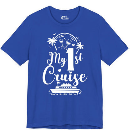 My First Cruise Shirt - Tropical Cruise Vacation Party Apparel (Premium Tee) in True Royal - My First Cruise Shirt - Palm Trees Wine Glasses Tropical Party Design
