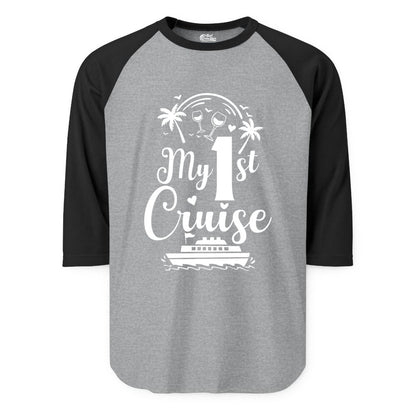 My First Cruise Shirt - Tropical Cruise Vacation Party Apparel (Raglan) in Heather GreyBlack - My First Cruise Shirt - Palm Trees Wine Glasses Tropical Party Design