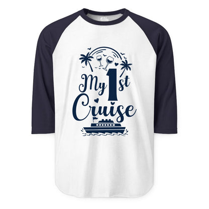 My First Cruise Shirt - Tropical Cruise Vacation Party Apparel (Raglan) in WhiteNavy - My First Cruise Shirt - Palm Trees Wine Glasses Tropical Party Design