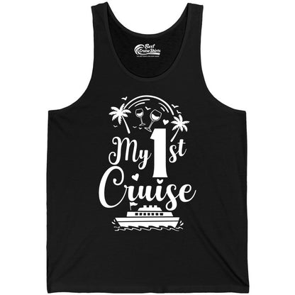 My First Cruise Shirt - Tropical Cruise Vacation Party Apparel (Tank Top) in Black - My First Cruise Shirt - Palm Trees Wine Glasses Tropical Party Design