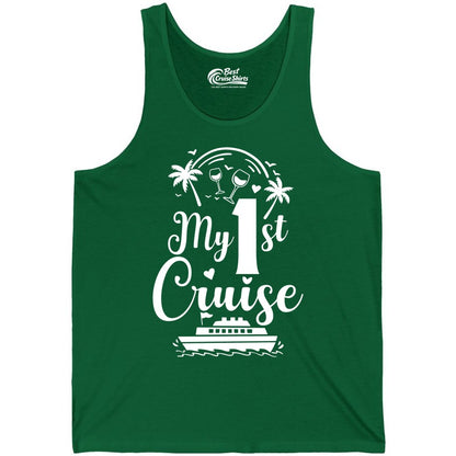 My First Cruise Shirt - Tropical Cruise Vacation Party Apparel (Tank Top) in Kelly - My First Cruise Shirt - Palm Trees Wine Glasses Tropical Party Design