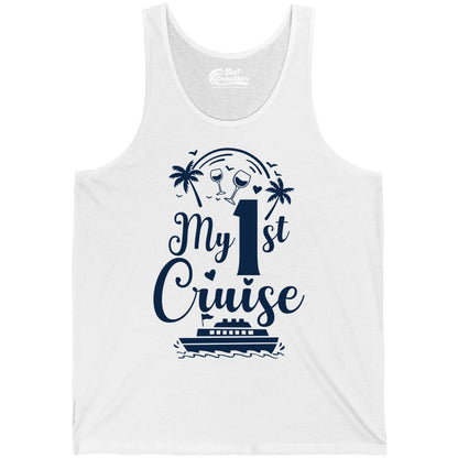 My First Cruise Shirt - Tropical Cruise Vacation Party Apparel (Tank Top) in White - My First Cruise Shirt - Palm Trees Wine Glasses Tropical Party Design