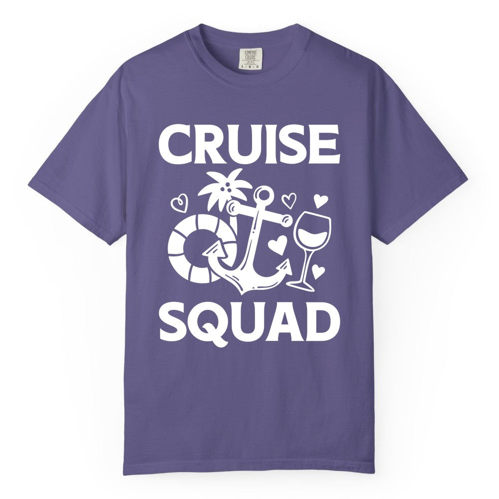 Cruise Squad Shirt - Funny Cruise Group Shirt for Vacation Parties (Comfort Color) in Grape - Cruise Squad Shirt - Fun Nautical Anchor Wine Glass Group Party Tee