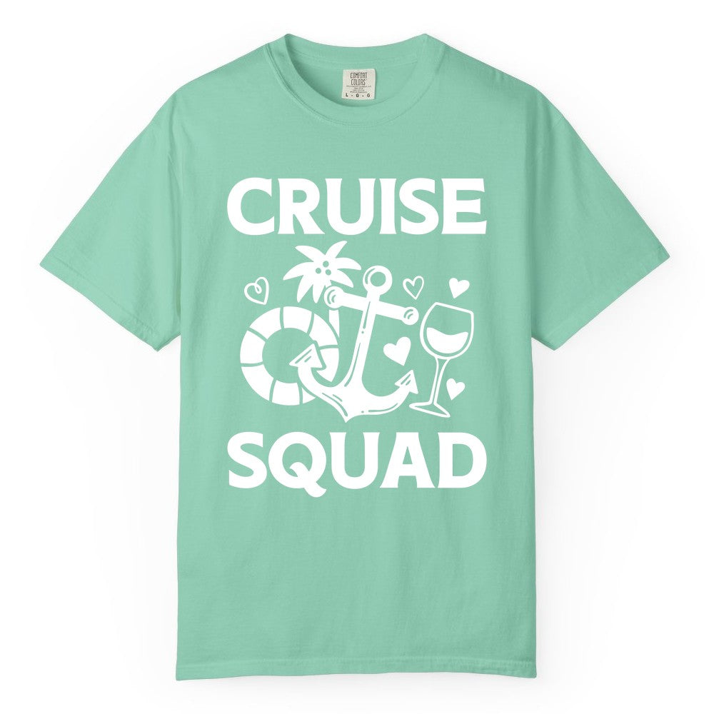 Cruise Squad Shirt - Funny Cruise Group Shirt for Vacation Parties (Comfort Color) in Island Reef - Cruise Squad Shirt - Fun Nautical Anchor Wine Glass Group Party Tee