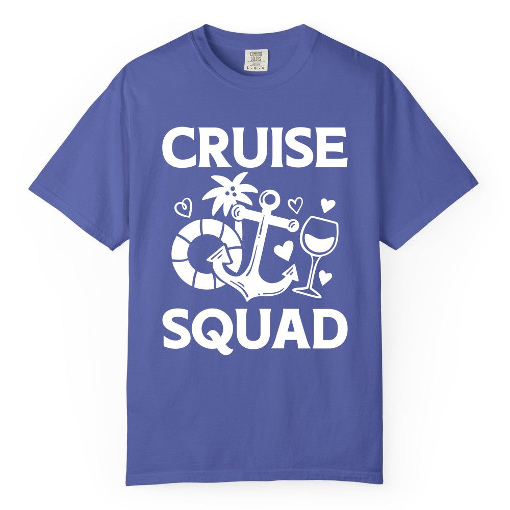 Cruise Squad Shirt - Funny Cruise Group Shirt for Vacation Parties (Comfort Color) in Periwinkle - Cruise Squad Shirt - Fun Nautical Anchor Wine Glass Group Party Tee