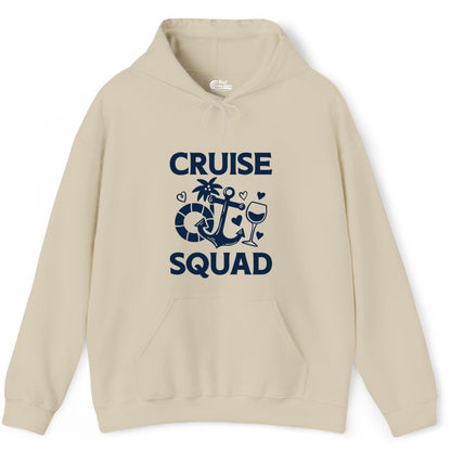Cruise Squad Shirt - Funny Cruise Group Shirt for Vacation Parties (Hoodie) in Sand - Cruise Squad Shirt - Fun Nautical Anchor Wine Glass Group Party Tee