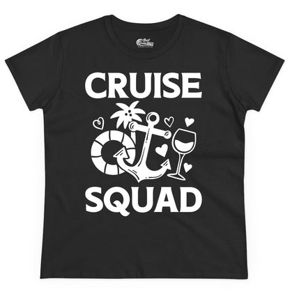 Cruise Squad Shirt - Funny Cruise Group Shirt for Vacation Parties (Ladies Tee) in Black - Cruise Squad Shirt - Fun Nautical Anchor Wine Glass Group Party Tee