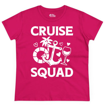 Cruise Squad Shirt - Funny Cruise Group Shirt for Vacation Parties (Ladies Tee) in Heliconia - Cruise Squad Shirt - Fun Nautical Anchor Wine Glass Group Party Tee