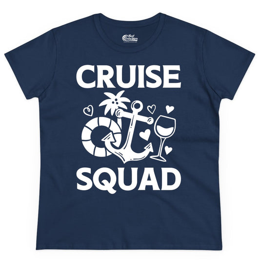 Cruise Squad Shirt - Funny Cruise Group Shirt for Vacation Parties (Ladies Tee) in Navy - Cruise Squad Shirt - Fun Nautical Anchor Wine Glass Group Party Tee
