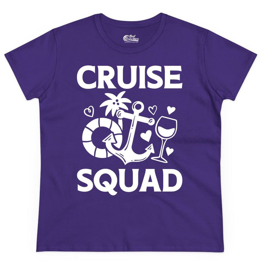 Cruise Squad Shirt - Funny Cruise Group Shirt for Vacation Parties (Ladies Tee) in Purple - Cruise Squad Shirt - Fun Nautical Anchor Wine Glass Group Party Tee