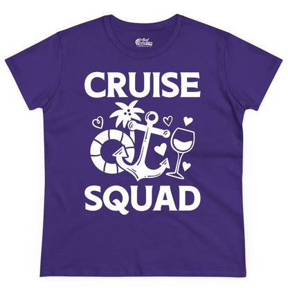 Cruise Squad Shirt - Funny Cruise Group Shirt for Vacation Parties (Ladies Tee) in Purple - Cruise Squad Shirt - Fun Nautical Anchor Wine Glass Group Party Tee