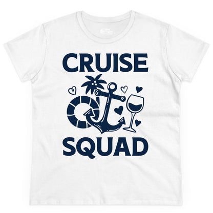 Cruise Squad Shirt - Funny Cruise Group Shirt for Vacation Parties (Ladies Tee) in White - Cruise Squad Shirt - Fun Nautical Anchor Wine Glass Group Party Tee