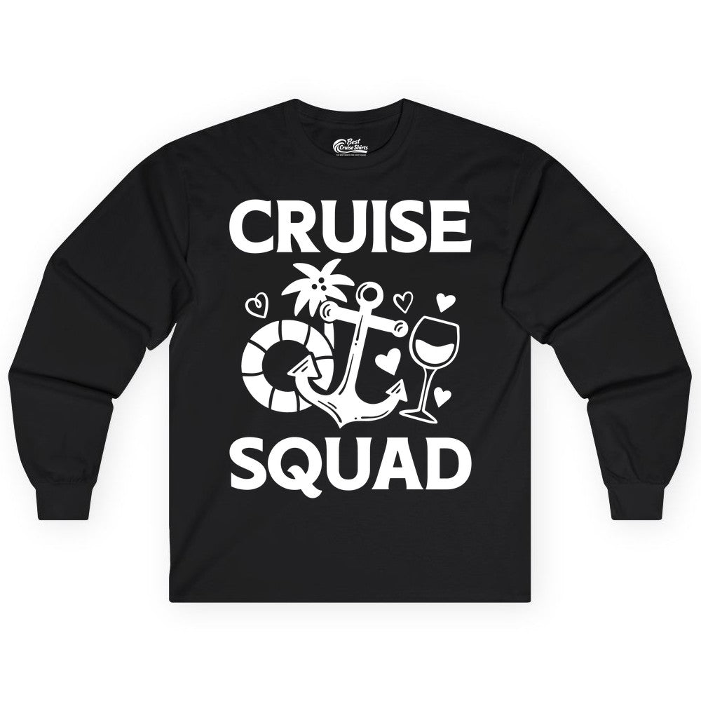Cruise Squad Shirt - Funny Cruise Group Shirt for Vacation Parties (Long Sleeve) in Black - Cruise Squad Shirt - Fun Nautical Anchor Wine Glass Group Party Tee