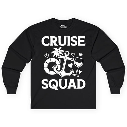 Cruise Squad Shirt - Funny Cruise Group Shirt for Vacation Parties (Long Sleeve) in Black - Cruise Squad Shirt - Fun Nautical Anchor Wine Glass Group Party Tee