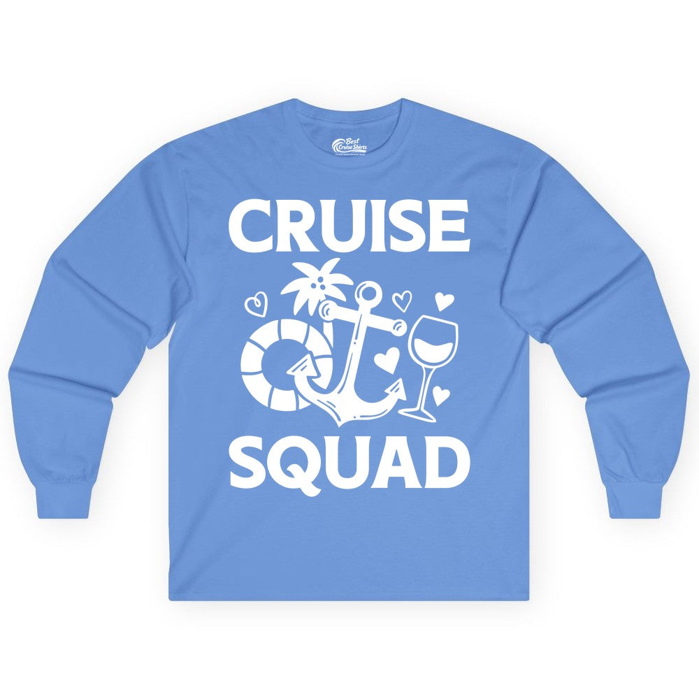 Cruise Squad Shirt - Funny Cruise Group Shirt for Vacation Parties (Long Sleeve) in Carolina Blue - Cruise Squad Shirt - Fun Nautical Anchor Wine Glass Group Party Tee