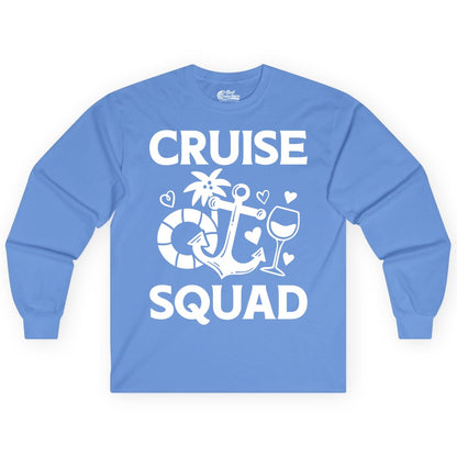 Cruise Squad Shirt - Funny Cruise Group Shirt for Vacation Parties (Long Sleeve) in Carolina Blue - Cruise Squad Shirt - Fun Nautical Anchor Wine Glass Group Party Tee
