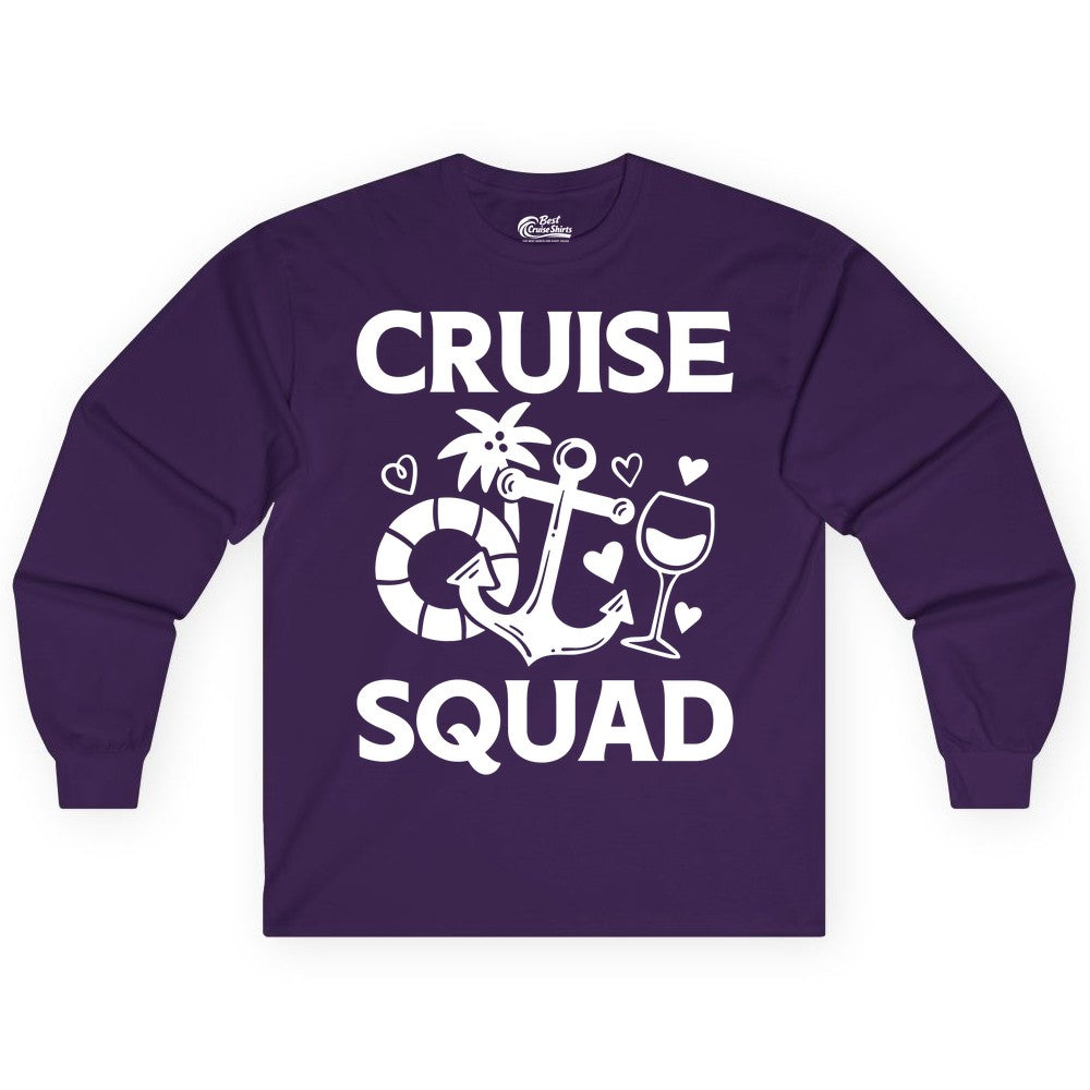 Cruise Squad Shirt - Funny Cruise Group Shirt for Vacation Parties (Long Sleeve) in Purple - Cruise Squad Shirt - Fun Nautical Anchor Wine Glass Group Party Tee