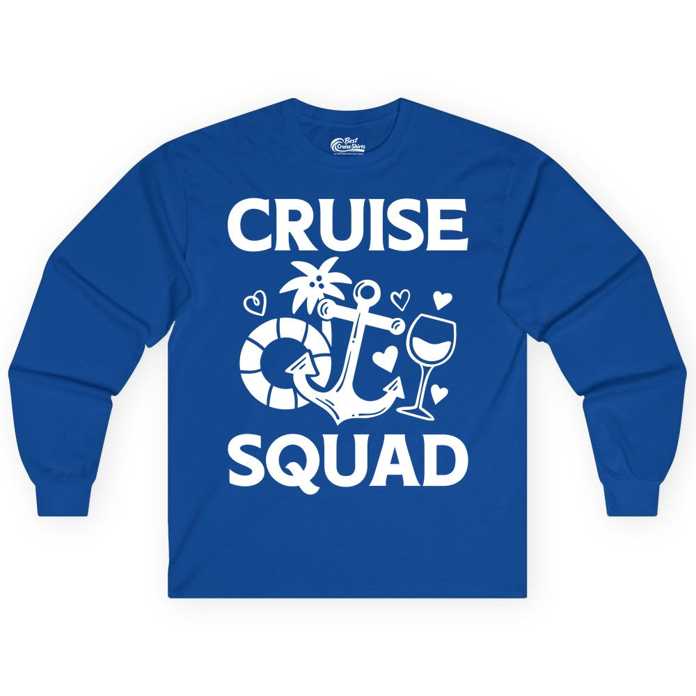 Cruise Squad Shirt - Funny Cruise Group Shirt for Vacation Parties (Long Sleeve) in Royal - Cruise Squad Shirt - Fun Nautical Anchor Wine Glass Group Party Tee