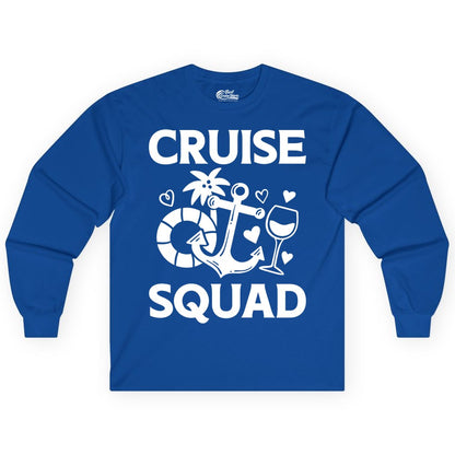Cruise Squad Shirt - Funny Cruise Group Shirt for Vacation Parties (Long Sleeve) in Royal - Cruise Squad Shirt - Fun Nautical Anchor Wine Glass Group Party Tee
